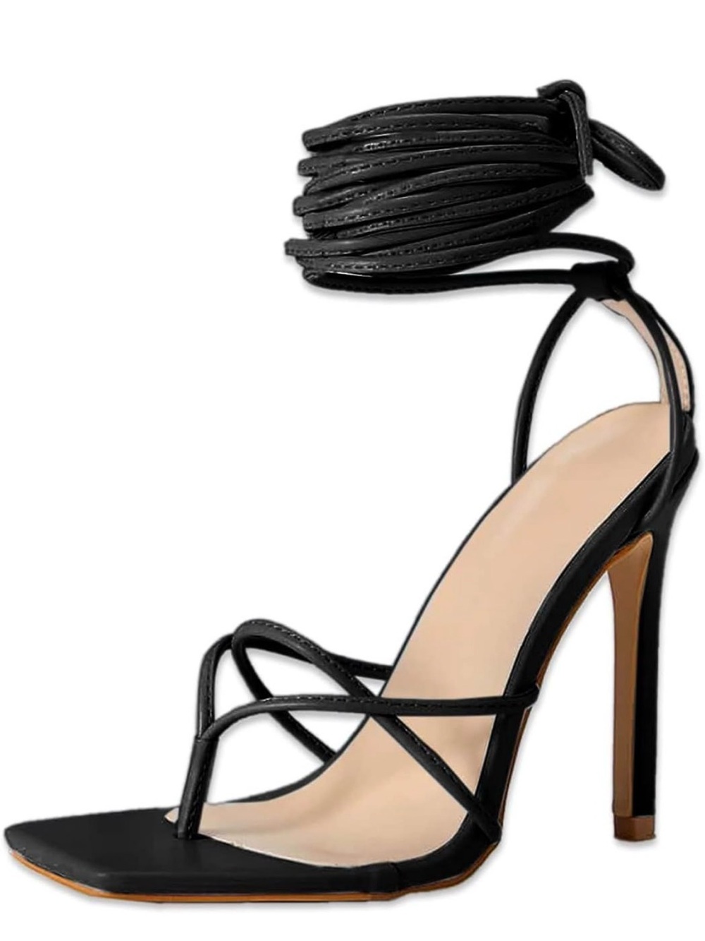 Black Strappy High Heel Sandals with Ankle Wrap